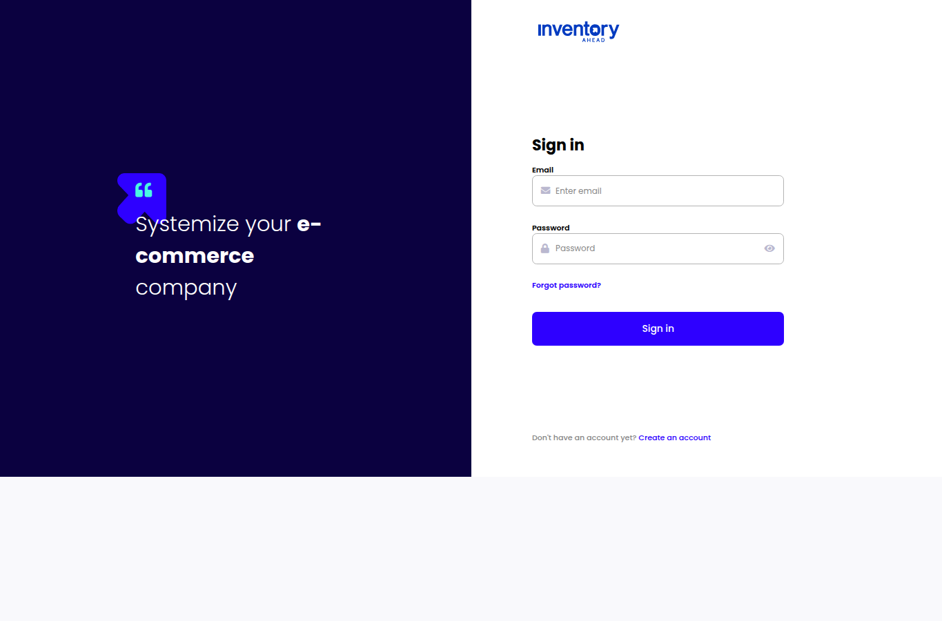 Inventory Ahead SQA sign-in screen