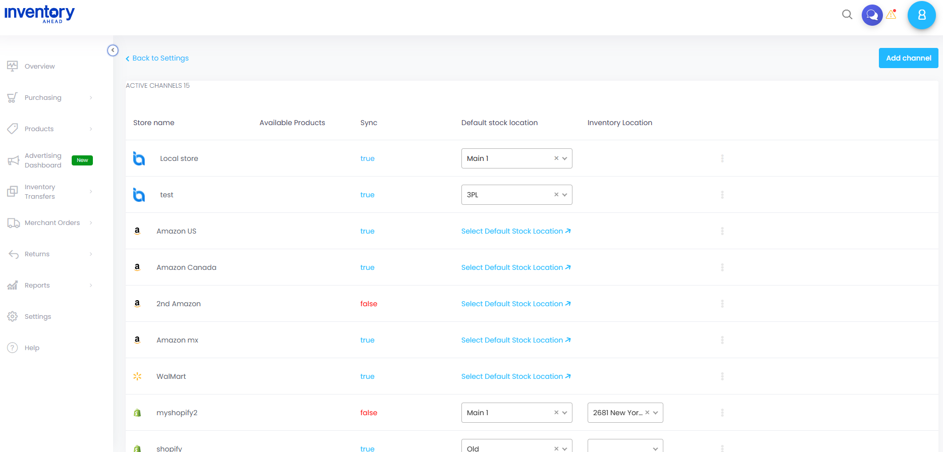 Selling Channels location routing screenshot