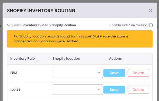 Shopify inventory routing modal screenshot