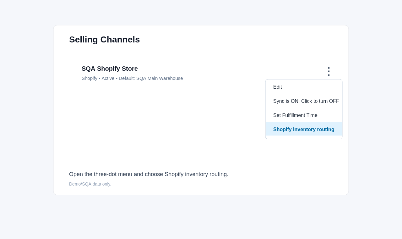 SQA Shopify action menu screenshot